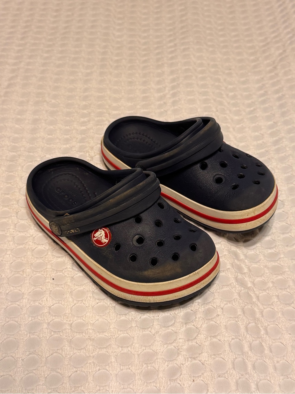 CROCS Navy Kids Clogs with Red & White Stripe